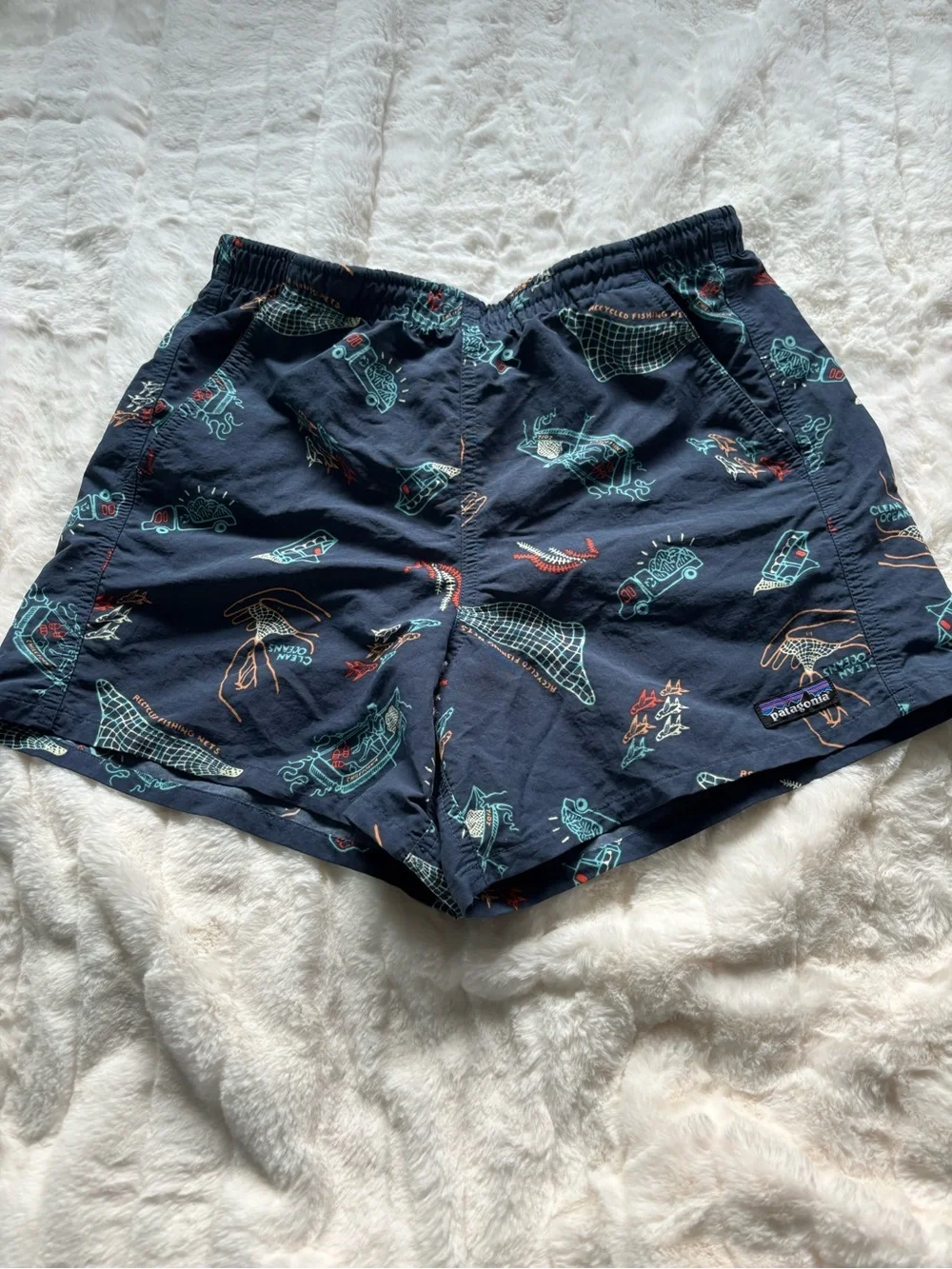Patagonia Navy Blue Printed Swim Trunks